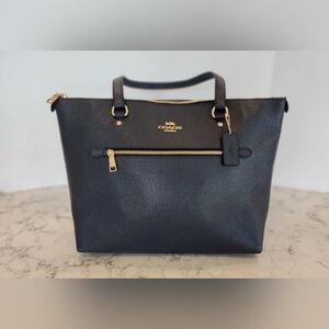 Coach Black Leather Structured Tote with Gold Hardware